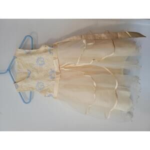 Girls easter yellow and Blue Floral Embroidered Tulle Dress